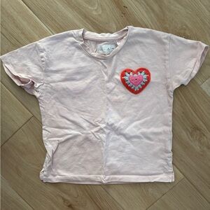 Zara Kids Pink Red Heart Tee Short Sleeve